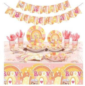 Groovy Birthday Party Supplies Set - Pink and Orange